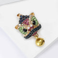Multicolor Crystal Lion Dance Head Brooch With Gold Bell view 3