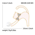 Shell Cat Brooch in Metal with Gold-tone Cat Outline with a Pearl and Crystal Bow view 6