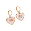 Gold Tone Crystal Enamel Heart Huggie Drop Earrings in Three Colors view 5