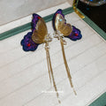 Purple Butterfly Pearl Chain Tassel Earrings Statement Jewelry view 4