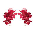 Red Fabric Floral Drop Earrings in Four Layered Styles view 5