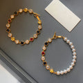 Gold Pearl Multicolor Gem Heart Bracelet Toggle Clasp view 4