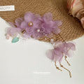 Purple Sheer Flower Duckbill Hair Clip With Green Leaf And Tassels view 2