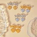 Bow Heart Drop Stud Earrings Gold Steel And Two-Tone view 3