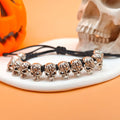 Silver Tone Skull Beads Black Adjustable Cord Bracelet view 1