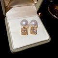 Pearl and Crystal Cube Reversible Stud Earrings with Polished Details view 4
