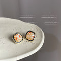 Square Resin Chip Inlay Stud Earrings Gold Rim Border view 6