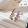 Pink and Green Crystal Look Long Teardrop Stud Earrings view 3
