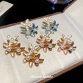 Crystal Flower and Faux Pearl Stud Earrings in Three Colors view 4