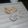 Open C Shape Pearl Stud Earrings in Silver or Gold Tone view 2