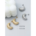 Ribbed Croissant C-Shape Stud Earrings Gold Or Steel view 2