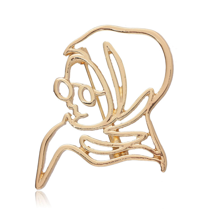 Hollow Outline Portrait Face Brooch Glasses Two Tones