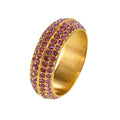 Gold Four-Row Pavé Band Rings Turquoise Pink Green Blue view 5