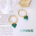 Gold Hoop Earrings Green Turquoise Triangle Drop Charm view 2