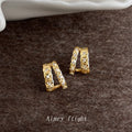 Gold Geometric Star Texture Huggie Hoop Earrings Pair view 3