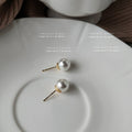 White Round Pearl Stud Earrings Gold Tone Metal Posts view 4