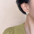 Gold Shell Mother of Pearl Bow Pearl Drop Stud Earrings view 2