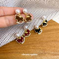 Black Flocked Rocking Horse Pearl Drop Stud Earrings view 3