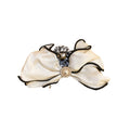 White Satin Bow Hair Claw With Black Piping And Pearl Like Center view 5