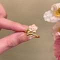 Three Mixed Pink Enamel Like Rings With Rose Tulip Or Linked Band view 6