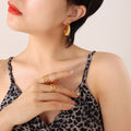 Gold Ribbed Shell C Shape Fan Stud Earrings Brass Tone view 4