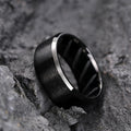 Black Brushed Band Ring Diagonal Inner Grooves Sizes 6-13 view 2
