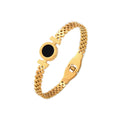 Gold Tone Watch Band Bracelet Black Acrylic Dial Roman Love Tags view 5