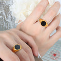 Black Oval Signet Ring Gold Steel Multi Size Metal Band view 3