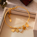 Gold Bead Heart Charm Bangle Bracelet Rhinestone Center view 4