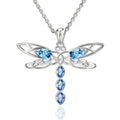 Blue Marquise Stone Dragonfly Pendant Necklace Silver Tone view 1