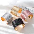 Gold Tone Wide Glitter Adjustable Cuff Bracelets in Four Colors view 1
