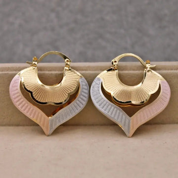 Gold Tone Layered Heart Huggie Earrings with Pastel Enamel