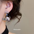 Pastel Elephant Stud Earrings With Bow and Blue Stone Accents view 3