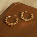 Gold Beaded C-Hoop Earrings Twisted Faceted Ball Chain view 4
