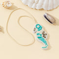 Beaded Seahorse Pendant Necklace Turquoise And White view 2