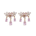 Pink Crystal Butterfly Drop Earrings with Reflective Details view 5