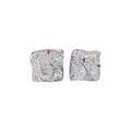 Iridescent Textured Square Silver Tone Stud Earrings view 5