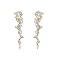 Gold Tone White Pearl Leaf Vine Long Drop Earrings For Women view 5