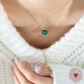 Green Banded Round Stone Bezel Pendant Necklace Gold Steel view 3