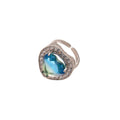 Silver Tone Crystal Heart Open Ring Pink Purple 2 Colors view 5