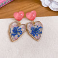 Resin Heart Drop Earrings in Pink Blue and Red Colorways view 6