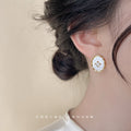 Gold Oval Mother of Pearl Radiating Crystal Stud Earrings view 2
