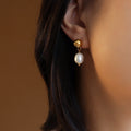 Freshwater Pearl Drop Ball Stud Earrings Gold Steel Pair view 2