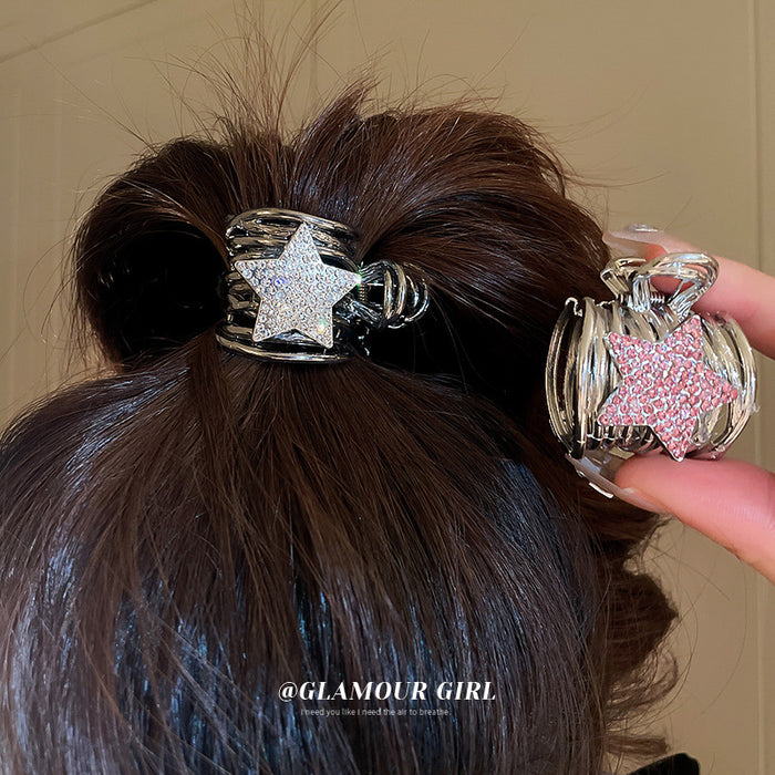 Four Mixed Metal Hair Claws With Stars Fan Pearls Or Ribbed Forms