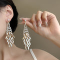 Champagne Crystal Feather Statement Drop Earrings Statement Jewelry view 2