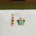 Gold Asymmetric Multicolor CZ Bar Enamel Butterfly Studs view 1