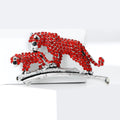 Red Rhinestone Twin Leopard Brooch on Silver Branch view 2