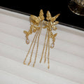 Butterfly Crystal Tassel Earrings in Gold and Silver Tones view 6