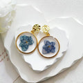 Gold Tone Round Pressed Hydrangea Resin Stud Drop Earrings view 6