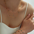 Delicate Gold Tone Necklace With Multicolor Stone or Zircon Stations view 4